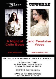 A Night of Cello bows and Feminine Woes London Flyer